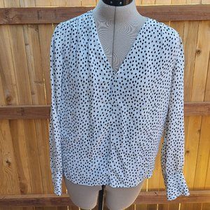 ANN TAYLOR women's silk abstract dot long sleeve blouse
